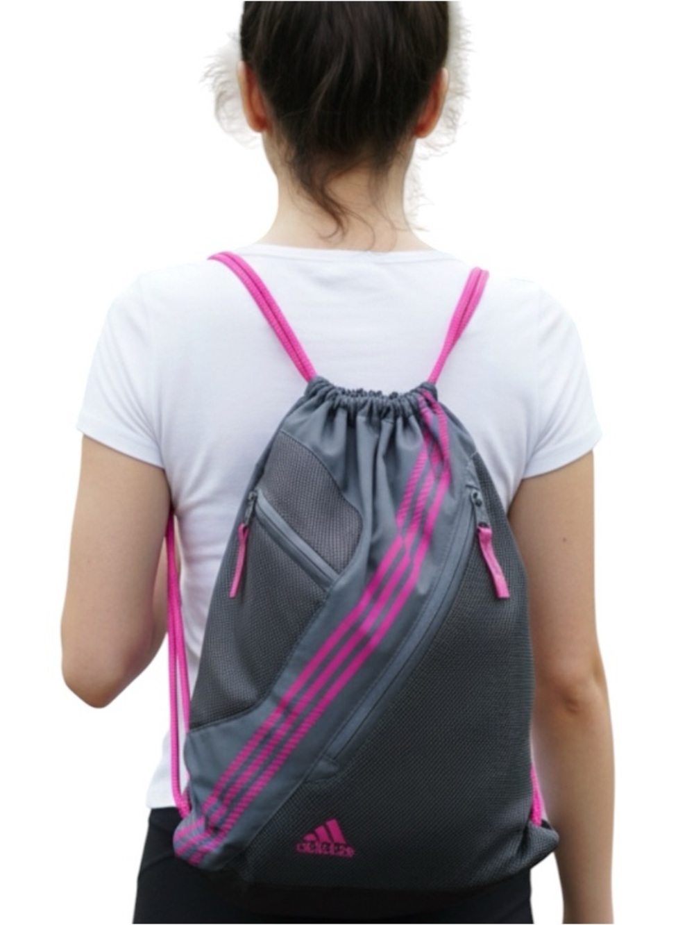 Adidas Gray and Hot Pink Drawstring Backpack Gym Bag